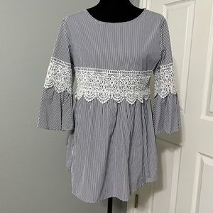 **SOLD**Beautiful Blue and White stripe Lace Top